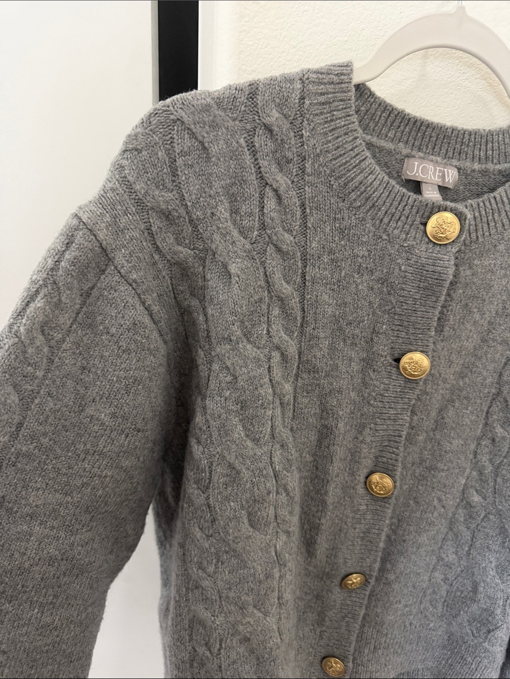 J. Crew Gray Cable-Knit Button Cardigan Sweater - Picture 4 of 7